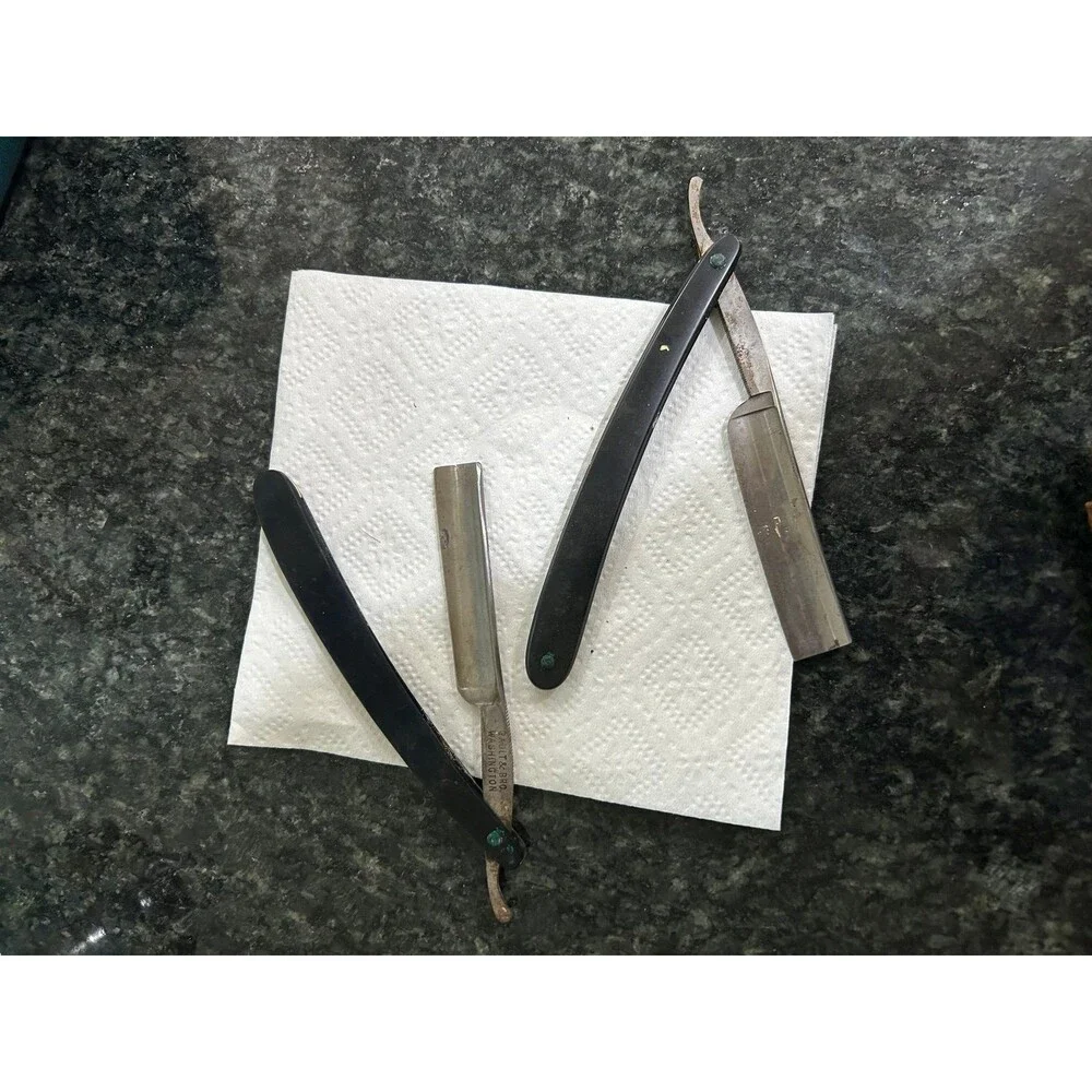 (2) Vintage Straight Razors w Leather Case